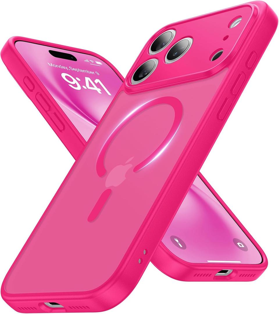Faiono Magnetic for iPhone 17 Pro Max Case [Full Camera Protection][Military-Grade Protection][Compatible with MagSafe] Shockproof Protective Slim Phone Case for iPhone 17 Pro Max, Hot Pink