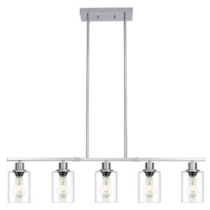 3WWWUEE 39.4" Kitchen Island Lighting, 3 Lights Clear Glass Pendant Light Fixtue, Chrome Linear Metal Chandelier for Dining&Living Room Foyer,Height Adjustable,E26 Socket