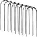 Trampolines Wind Stakes Heavy Duty U Type Sharp Ends Safety 12inch Ground Anchor Galvanized Steel for Soccer Goals, Camping Tents and Huge Garden Decoration (Trampoline Anchors 8pcs) (Silver 8Pcs)