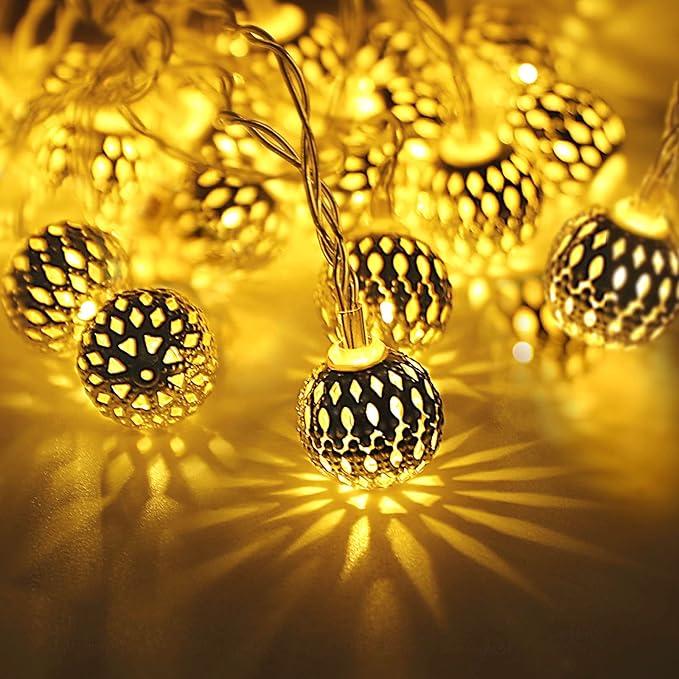 LED Globe String Lights, 20 Ft 40 Balls(0.98in) Moroccan Party Christmas Hanging Lights Battery Powered Fairy Lights for Indoor, Bedroom, Party, Birthday, Christmas Tree Decor Batteries Not Included