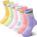 Sandsuced Kids Girls Socks Athletic Sport Basketball Youth Cotton Crew Soft Colorful Heart Gift Outdoor Socks 6 Pairs Stocking Stuffers(Colorful Stripes Face, 5-8 Years)