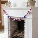 CroBlissful 4 ft Felt 4th of July Garland 3D Red White Blue Patriotic Pom Ball Banner with Flag & Stars 250th Anniversary Decorative Memorial Day Hanging Bunting for Home Mantel Independence
