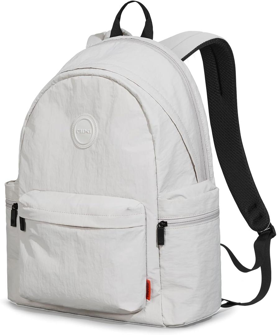 mixi Outdoor Lightweight Backpack Casual Carry On Laptop Backpack Travel Bookbag for Women Men, Water Resistant Durable Hiking Bag for Camping Weekender Sports College Work, 17 Inch, Light Gray