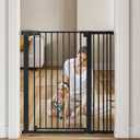 COMOMY 42" Extra Tall Baby Gate for Stairs Doorways, Fits Openings 29.5" to 40.6" Wide, Auto Close Sturdy Safety Dog Gate for House, Pressure Mounted Easy Walk Through Pet Gate with Door, Black