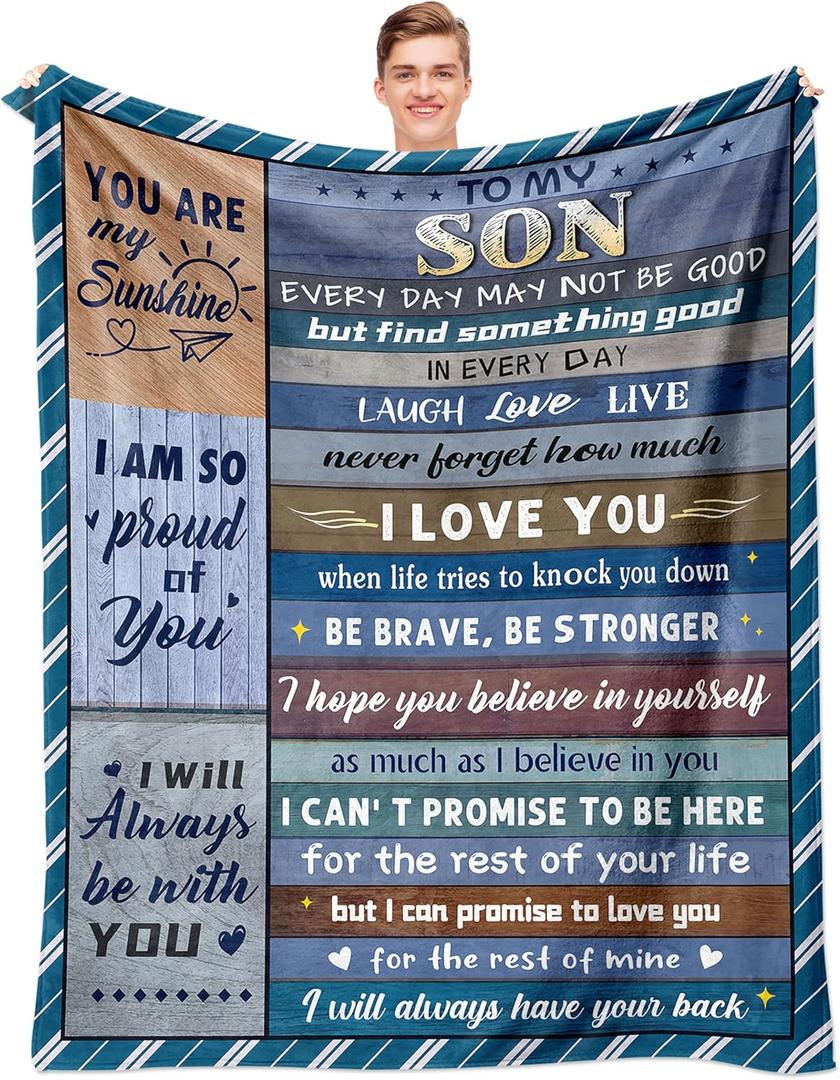 Gifts for Son Blanket, Son Gifts from Mom, Birthday/Graduation/Father's Day/Baptism Gift for Adult Sons Teen Boys, to My Son Gift Ideas Throw Blanket 60"X 50"