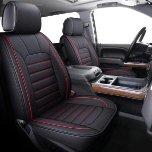 LUCKYMAN CLUB Silverado Seat Covers Fit for 2007-2023 2024 2025 Chevy Sierra Silverado 1500 2500 3500 Crew,Double,Extended Cab with Water Proof Faux Leather (Black & Red Full Set)