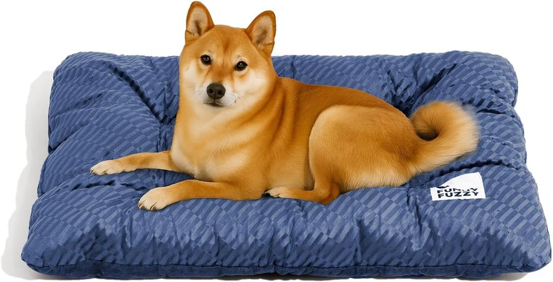 FUNNY FUZZY 2 in 1 Dog Bed Crate Pad Mat, Washable Reversible Pet Floor Mats, Fluffy Kennel Pad for Small Large Sized Dog, Indoor Cats, Sleeping Mattress,35.4" 22.8", Midnight Blue