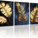 Wivsev Gold Leaf Wall Decor,Green And Gold Wall Art,Tropical Botanical Wall Art for Livingroom,Bedroom,Office (16" x 24" x 3 pcs)