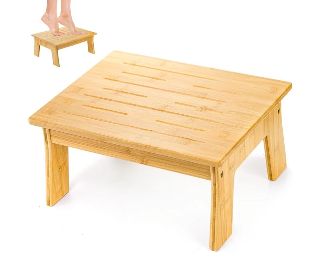 Tlence 6.5" Wooden Bed Step Stool, 300 Lbs Capacity Small Bamboo Foot Stool, Non Slip One Step Platform for Elderly, Short Bed Steps for High Beds Under Desk Bathroom Kitchen, Easy Assembly