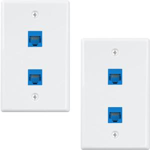 iwillink (2-Pack) 2-Port Ethernet Wall Plate, Keystone Jack Wall Plates with RJ45 Keystone Inline Coupler insert, Female to Female Cat6 RJ45 Wall Plate, Blue