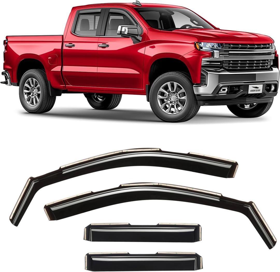 Voron Glass in-Channel Extra Durable Rain Guards for Trucks Chevrolet (Chevy) Silverado/GMC Sierra 1500 2019-2026 Double Cab, Window Deflectors, Vent Window Visors, 4 Pieces - 230091