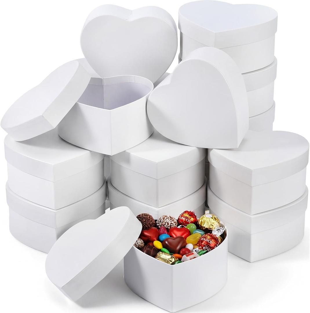 Lerheedi 12 Pcs Small Heart Shaped Boxes - 4 x 2 Inch Wedding Nesting Gift Boxes with Window, Heart Paper Decorative for Wedding Bridal Shower Mother's Day Gift Wrapping Party Decor (White)