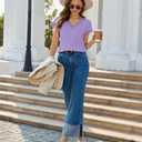 Womens Short Sleeve Tops Business Casual Purple Shirts for Women Cap Sleeve Lace Outfits V Neck Blouses for Women Work Professional Formal Clothes Summer Work Office Petite Clothing (Purple, S)