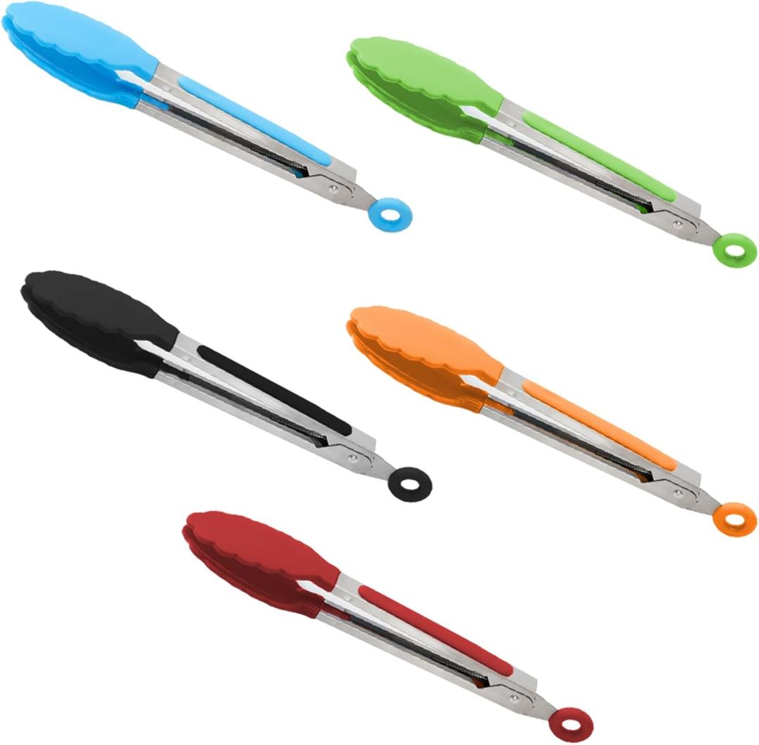 Kitchen Tongs,5 Pieces 7 Inch Tongs For Cooking,Tongs For Serving Food,Tongs With Silicone Tip,Kitchen Tongs With Silicone Tips,Salad Tongs,Cooking Tongs