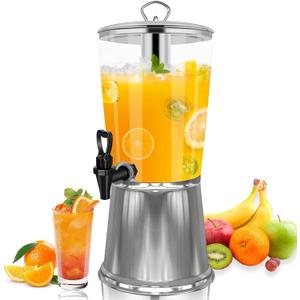 FULIYE Beverage Dispenser with Stand, Drink Dispensers for Parties, Beverage Dispenser with Ice Container, 2.2 Gallon/8L, Clear Acrylic Stainless Steel Lemonade Dispenser for Buffet, Caf, Bar