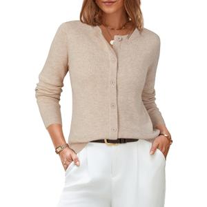 Arach&Cloz Women's Wool Blend Lightweight Business Casual Cardigan Sweaters Tops (Apricot), M