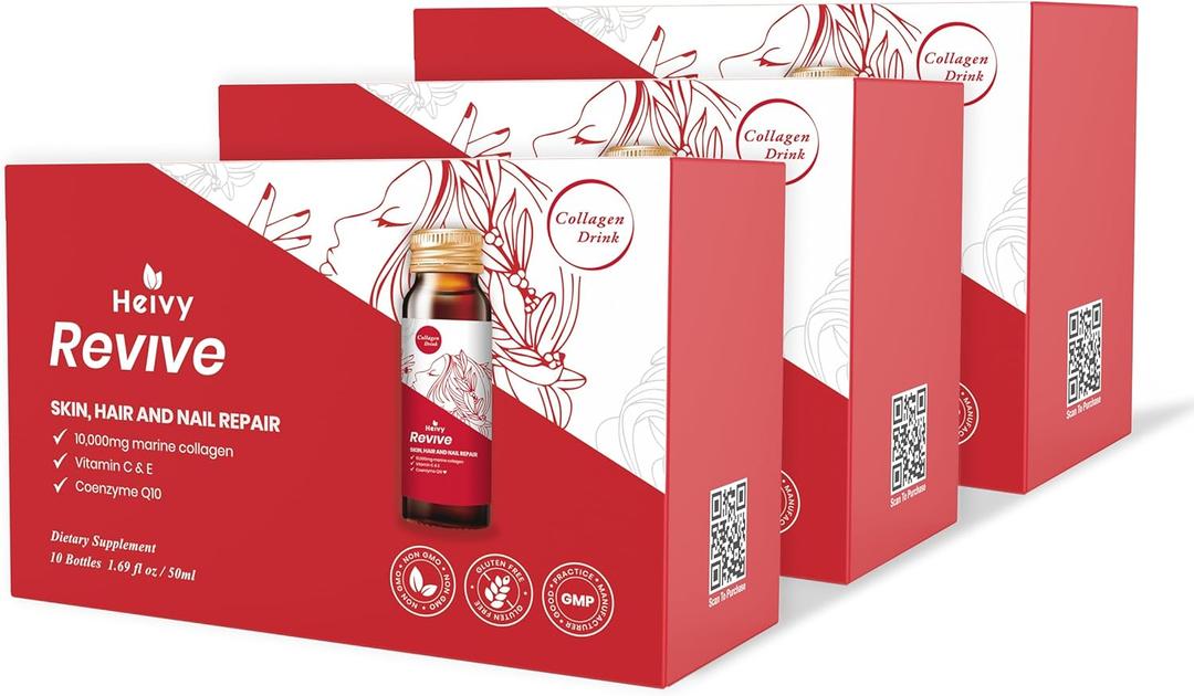 Heivy Liquid Collagen for Women, Collagen Drink with 10,000mg Marine Collagen Peptides, Collagen Liquid for Women for Hair Growth, Skin Repair, Nail Strength, 1.69 Fl Oz (Pack of 30) (EXP 09/15/26)