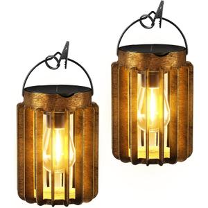 Solar Lanterns Outdoor Waterproof, Brighter Up to 12 Hrs Outdoor Hanging Solar Lights, Outside Hanging Lanterns for Garden Porch Patio Yard Decor, Gifts for Women Mom Father 2 Pack