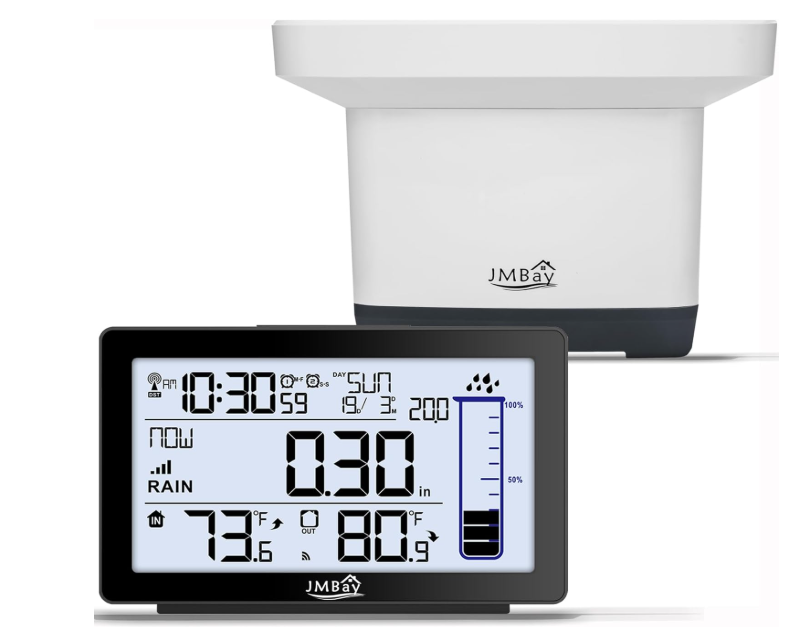 Digital Rain Gauge Outdoor with Thermometer, Self-Emptying Wireless Rain Gauges Outdoors Best Rated, High Precision Electronic Remote Rain Collector, Freeze Proof Automatic Rain Measure Gauge for Yard