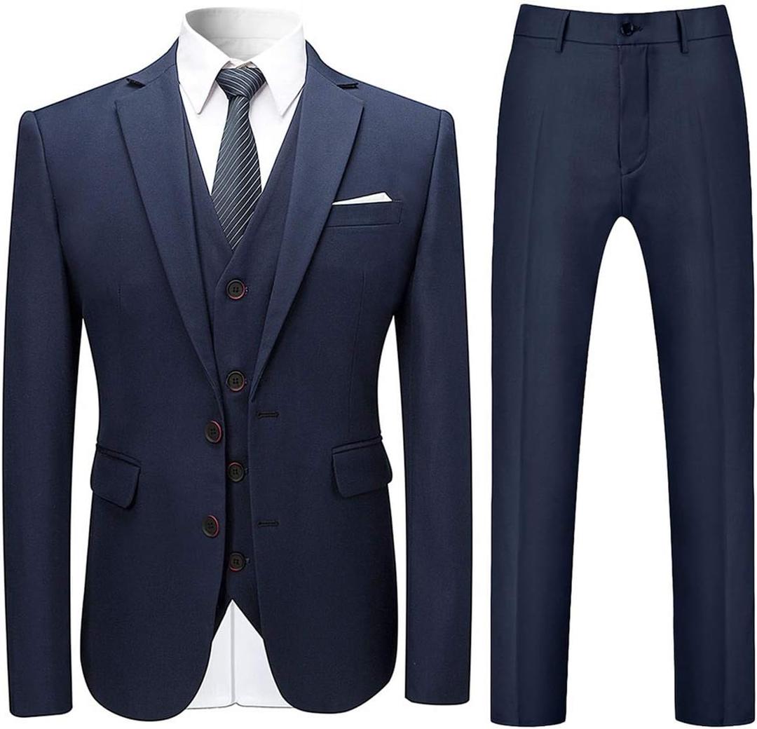 Cloudstyle Mens Stylish 3 Piece Dress Suit Classic Fit Wedding Formal Jacket & Vest & Pants (XX-Large, Navy)