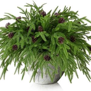 Watayo 10 Pcs Christmas Norfolk Pine Branches with Pine Cones, 19" Extra Length Fake Greenery Norfolk Pine Stems Sprigs, Artificial Xmas Branches Plants Pine Leaves for DIY Craft Garland Home Decor