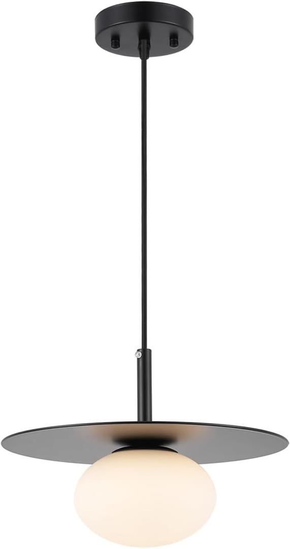 Modern Globe Pendant Lighting Milky White Glass Shade Matte Black Farmhouse Pendant Light 11.81" Dome Industrial Mid Century Hanging Ceiling Light Fixture Kitchen Island Dinning Room Bedroom
