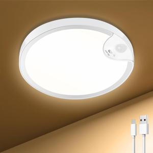 Rechargeable Motion Sensor Closet Light - IP54 Waterproof Shower Light Indoor, Wireless Battery Operated Ceiling Lights, 3CCT Cordless Motion Activated Light for Shower Bathroom Stairs Hallway (White-1 Pack)