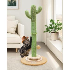 Globlazer Tall Scratching Post for Cats, Cactus Cat Scratching Post Cat Scratcher Cute Sisal Large Cat Scratching Post with Modern Wooden Ball Tracking Interactive Toys, SC30