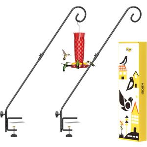 iBorn Deck Hook for Bird Feeder, Hummingbird Feeder Hanger for Deck Railing, Heavy Duty Deck Hanger for Outdoors Hanging, 360 Rotatable Arm, Solid Wire, 28 Inch, Pack of 2
