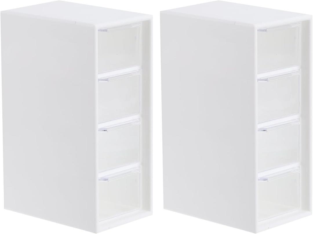 PATIKIL Cosmetic/Makeup Organizer Box, 2 Set Plastic Makeup with 4 Drawers Mini Desk Storage for Office Supplies Bathroom Counter or Dresser Bedroom, White