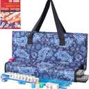 American Mahjong Game Set, 166 White Tiles, Blue Printed Bag with Entire Accessories, 4 All-in-One Rack/Pushers, Mahjong Tiles Set
