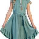 blibean Girls Summer Dresses Shorts Sleeve Kids Casual Dress (Green, S)