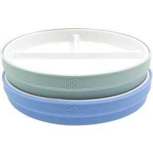 Elk and Friends Kids 7.8” Porcelain White Plates with Silicone Sleeves | Divided Plates | Suitable for Kids/Toddlers | Microwave & Dishwasher Safe | Non Slip | Snack Dishes…