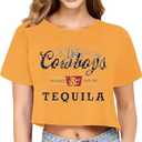 Cowboy Western Crop Shirt for Women Country Music Shirt Vintage Graphic Print Cowgril Rodeo Tee Country Party Tops (YellowTequila XL)