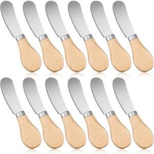 Patelai 12 Pieces Cheese Spreader Cheese Butter Knife Stainless Steel Butter Spreader Knives with Wooden Handle Sandwich Cream Cheese Cake Condiment Knife Set, 4.7 Inch