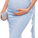 AISWI One Shouler Maternity Mermaid Dress with Flowing Ruffle Tassel Bodycon Pregnancy Dresses Baby Shower, Without Belt (Large, Grey Blue)