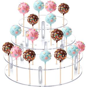 36 Holes Cake Pop Display Stand 3-Tier Clear Acrylic Lollipop Holder Cake Pop Stand for Displaying Candy Dessert, Round Cupcake Display Holder for Birthday, Party, Anniversary,Candy Bar