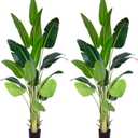 Artificial Bird of Paradise Plant 8Ft Fake Tropical Palm Tree with 18Trunks Faux Banana Leaf Trees in Pot for Home Indoor Outdoor Office Modern Decor Housewarming Gift2Pcs