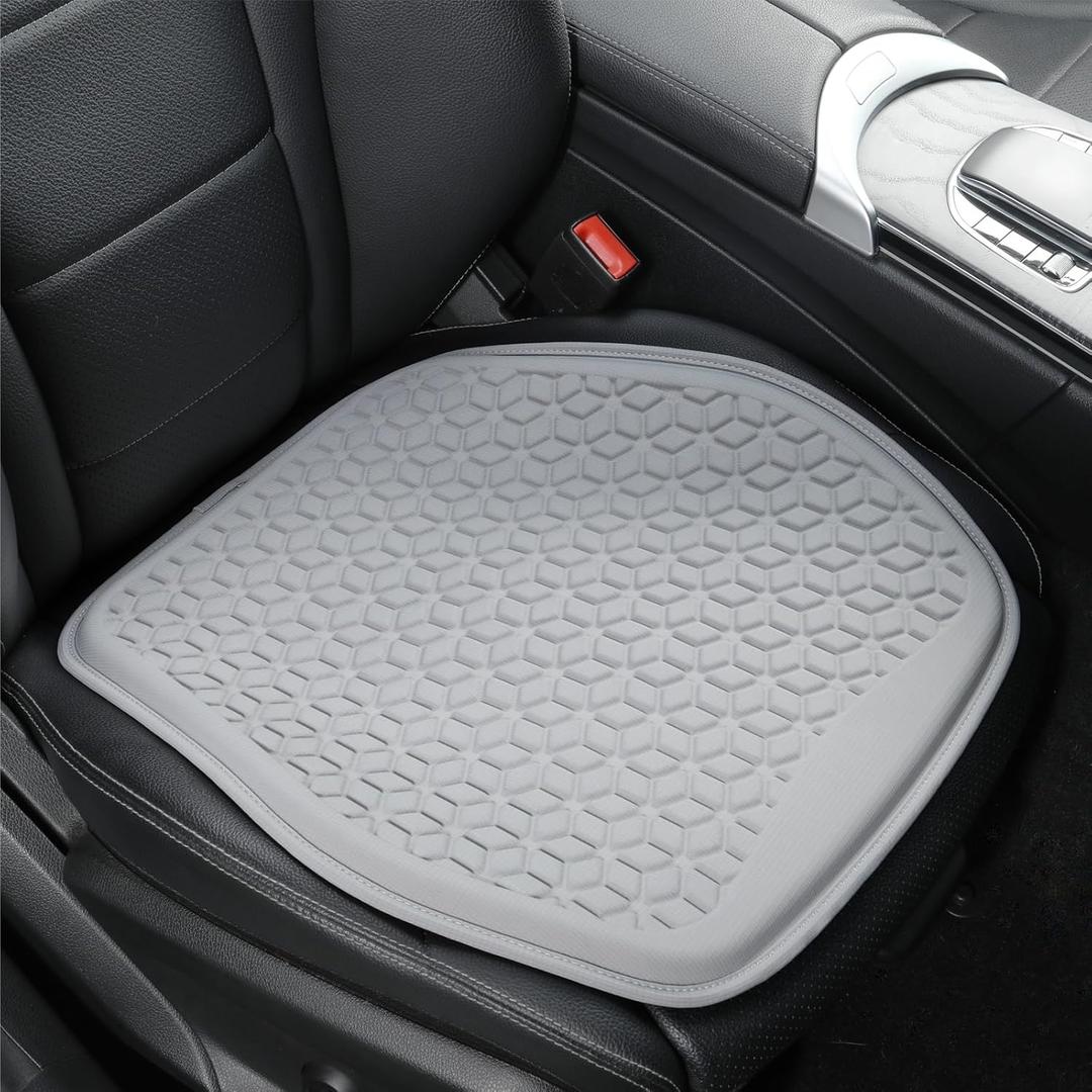 Thin Gel Seat Cushion for Car Seat, Office Chair, Wheelchair, Golf Cart - Non-Slip Car Seat Cushions with 0.7 Inch Gel - Sciatica & Coccyx Pain Relief (Fabric, Grey)