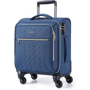 BAGSMART Underseat Carry On luggage Airline Approved, 16-inch Small Softside Underseater Travel Suitcase with Spinner Wheels Overnight Bag Small Rolling Carry-on for Women Men Weekender, Navy Blue