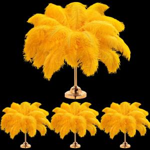 Retrowavy 50 Pcs 14-16 Inches Large Natural Ostrich Feathers Bulk for Centerpieces for Wedding Party Centerpieces Home Decoration Flower Arrangement(Gold)