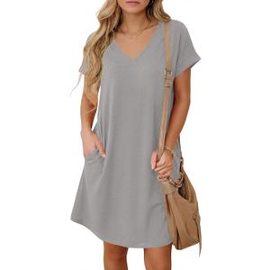 BTFBM Womens Summer Dresses 2026 Pockets Short Sleeve Loose Nightgowns Pajama Beach Vacation Casual Spring T Shirt Dress (White, L)