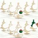 10 Pcs 10.7Inch Christmas Ornament Display Tree 5 Styles Wooden Stand for Baubles Christmas Tree Shaped Display Stand Holder Tabletop Decor for DIY Coloring Ornament Holder Holiday Party
