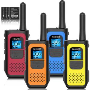 Walkie Talkies, NXGKET 4 Pack Long Range Two-Way Radios NOAA Weather Alert with Rechargeable Li-ion Battery USB-C Cable for Adults Camping Hiking