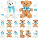 Kathfly 12 Pcs Mini Stuffed Bears Bulk 10 Inch Soft Small Plush Bears Bulk Cute Animal with Ribbon Bow Toy Gift for Birthday Wedding Party Brown White (Blue)