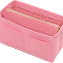 Purse Organizer Insert with Zipper Felt Bag Organizer Handbag Organizer Insert Bag in Bag Organizer with Key Chain for Tote Purse Bag Pink Large