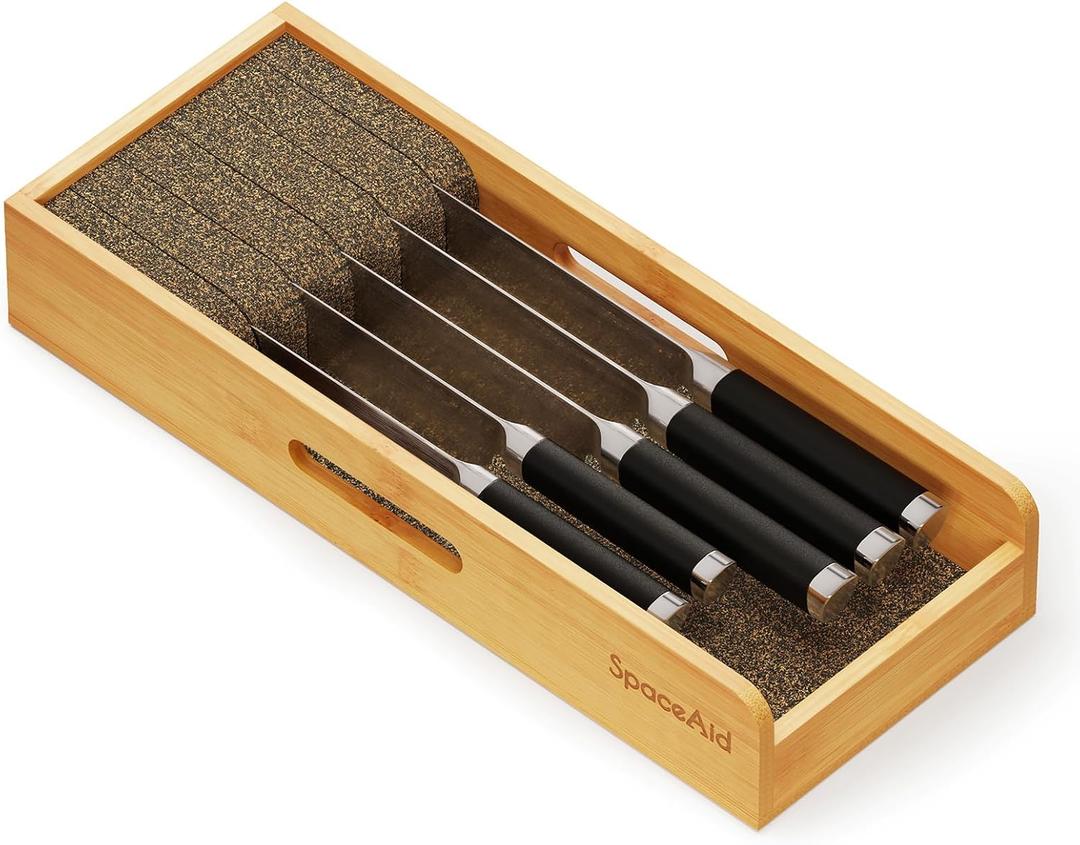 SpaceAid Knife Drawer Organizer Bamboo Insert Dock, Kitchen Steak Knives Holder Organizers Block for Drawer in Storage Organization (Small)