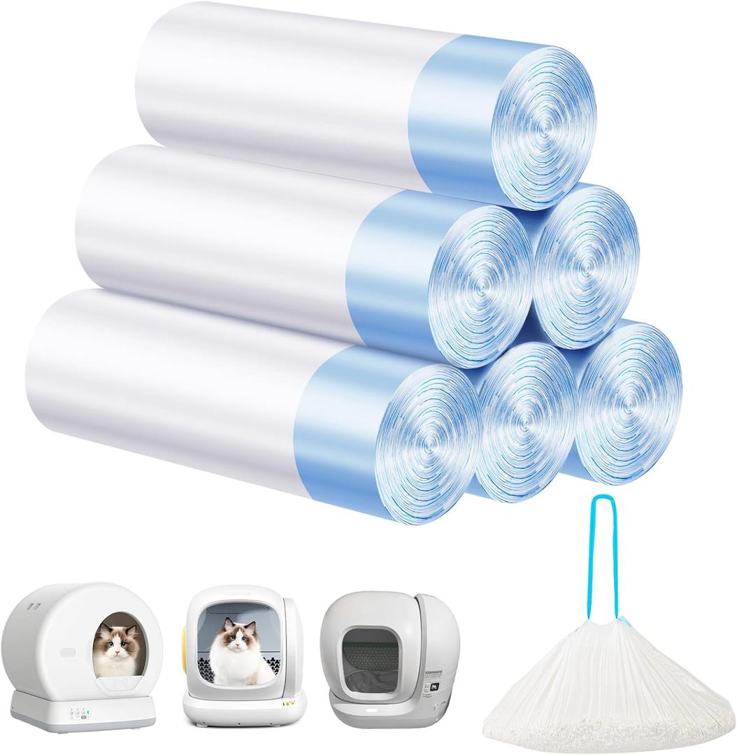  Cat Litter Bags 120 Count, 21.65"x11.8" Drawstring Close Litter Box Liners for Automatic Litter Box, Thick Cat Poop Bags, Easy to Clean, Heavy Duty Robot Bag for Self-Cleaning Box