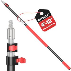 DIYSELF 12 FT Paint Roller Extension Pole, Adjustable Telescoping Pole for Cleaning, Comfortable Grip, Extendable Pole for High Reach Painting & Gutter Cleaning, 4.8-12 Ft Paint Pole