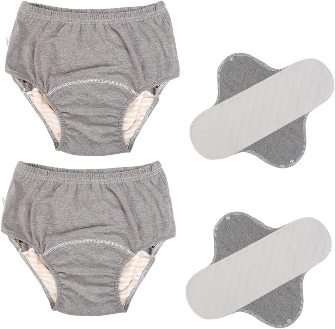 2 Pack Washable Incontinence Underwear for Men/Women, TPU Leakage-Proof Adult Cloth Diaper Nappy with Inserts, Reusable Absorbent Urinary Briefs for The Elderly, Disabled, Postpartum (Grey-XL)